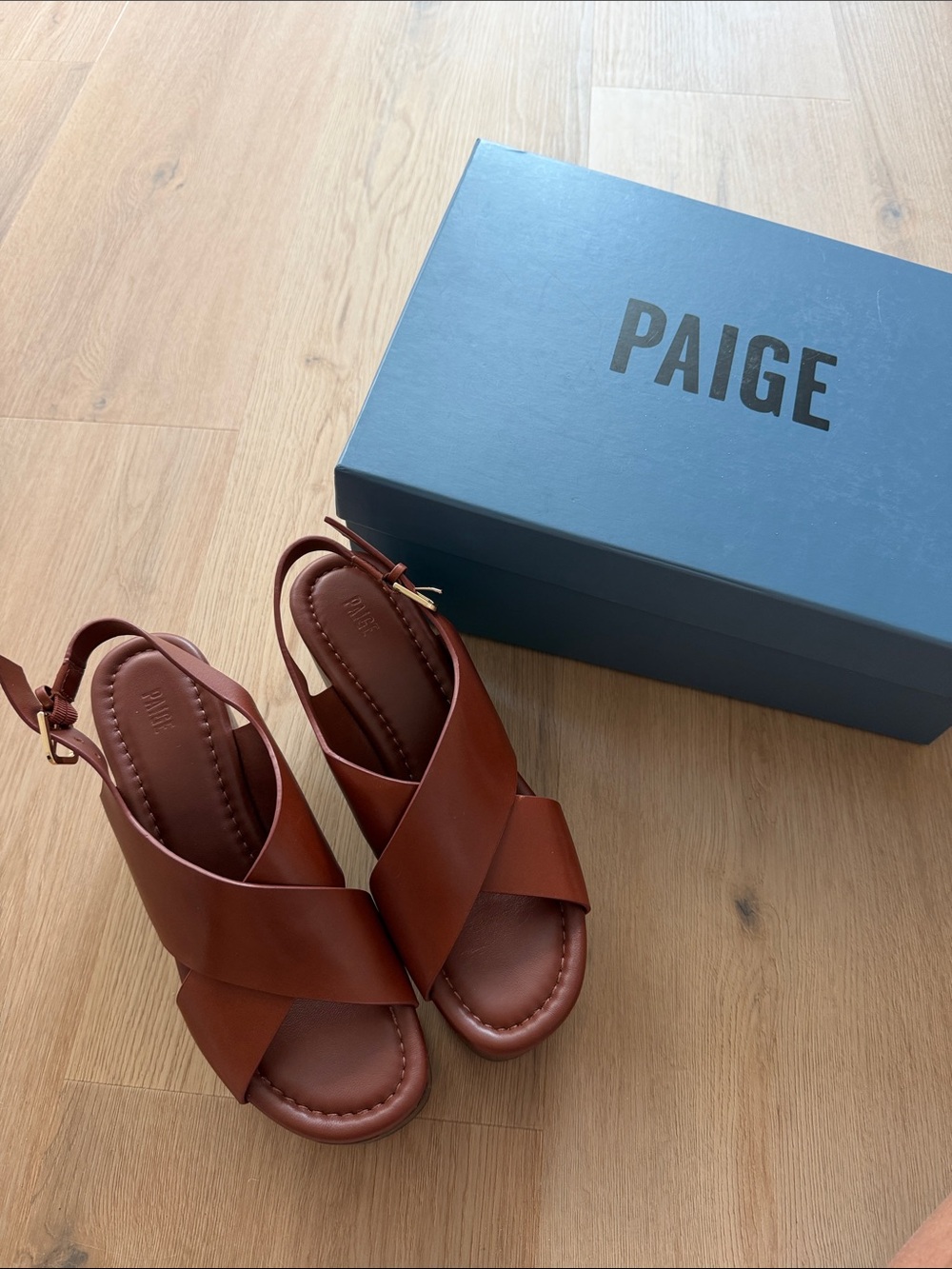 PAIGE Tan Leather Crisscross Slingback Sandals